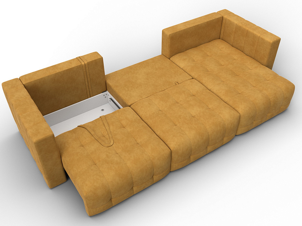Диван угловой Лига-052 НПБ Лонг угол универсальный, BRUT 10 ВЕЛЮР желтый