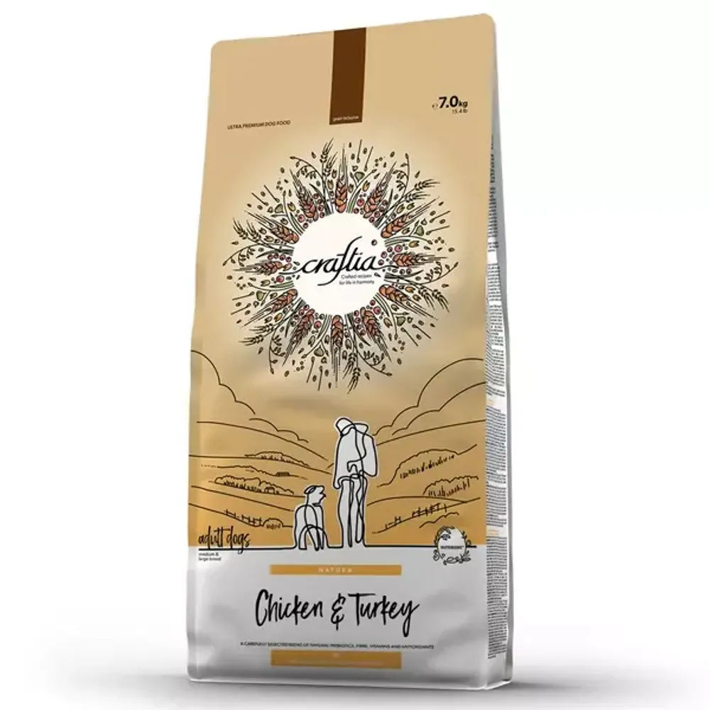 Сухой корм CRAFTIA NATURA для взрослых собак средних и крупных пород из курицы и индейки