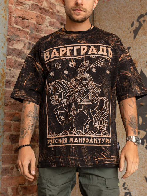 Футболка Варгградъ мужская тай-дай чёрная «Всадник»