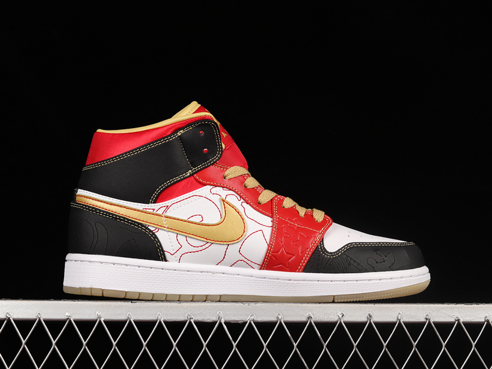 Jordan 1 Mid XQ White Black Sport Red