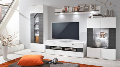 Гостиная Карла МДФ Белый DM635-6 / Белый Фасадный 0101 305*50*199 см, Белый, Венге   Фиеста