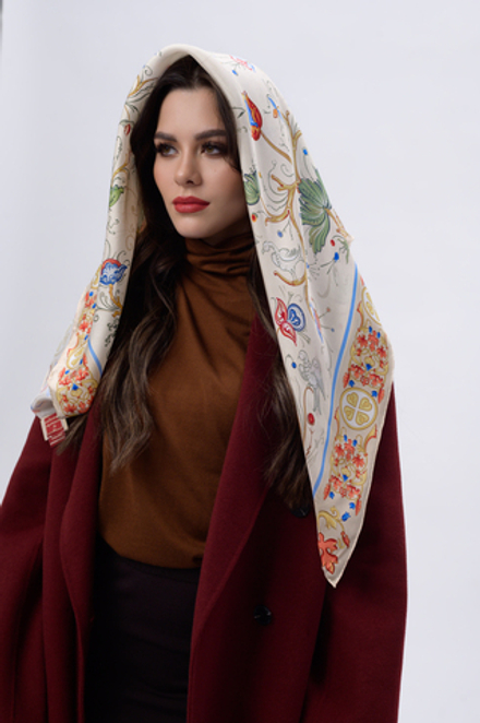 Платок «Зачатьевская роспись. Райский сад» 100% шёлк