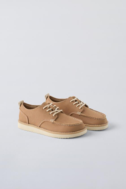 ZARA КОЖАНЫЕ ТУФЛИ-БЛЮХЕРЫ, КОРИЧНЕВЫЙ