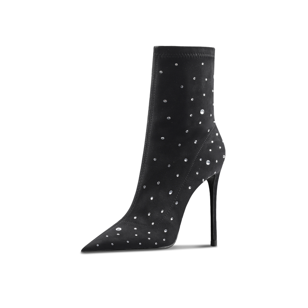 Suyymakk Full Rhinestones Suede Ankle Boots Super High Heel Women"s Black