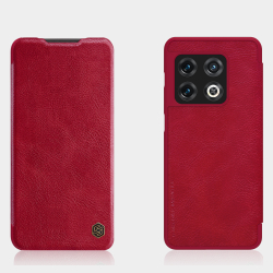 Кожаный чехол книжка красного цвета от Nillkin для OnePlus 10 Pro, серия Qin Leather