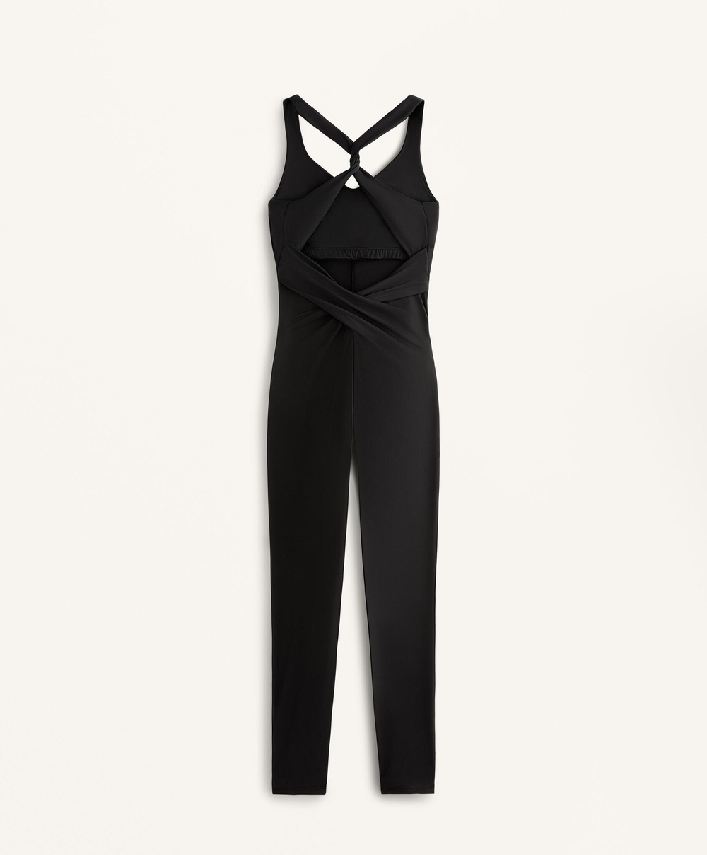 Oysho Длинный комбинезон с драпировкой, черный