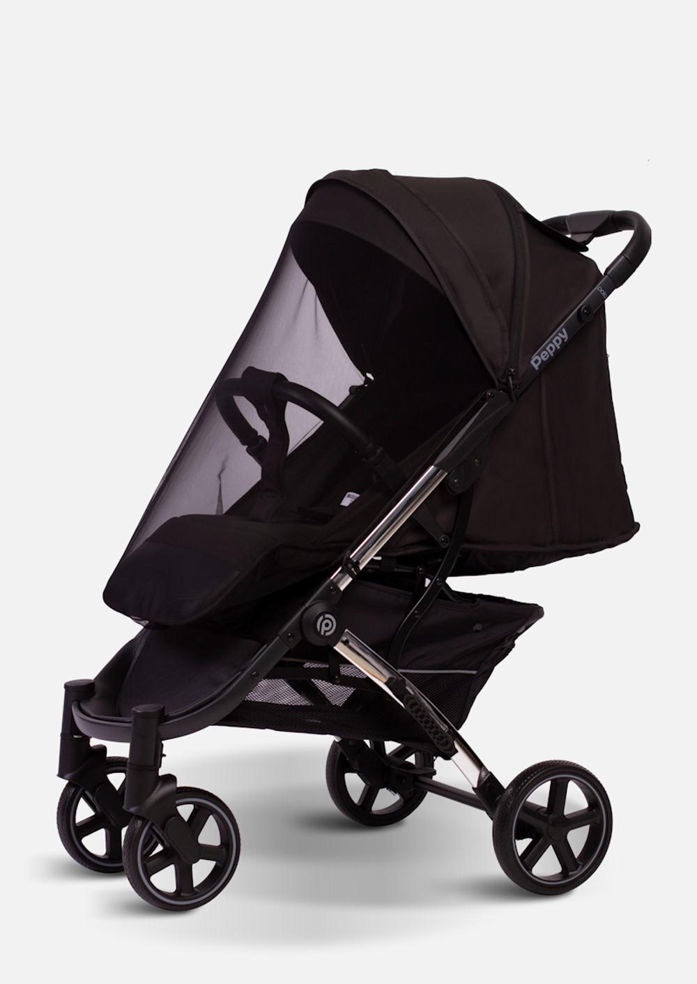 Peppy Коляска прогулочная Polo 2.0 (silver black) хром рама, сумка