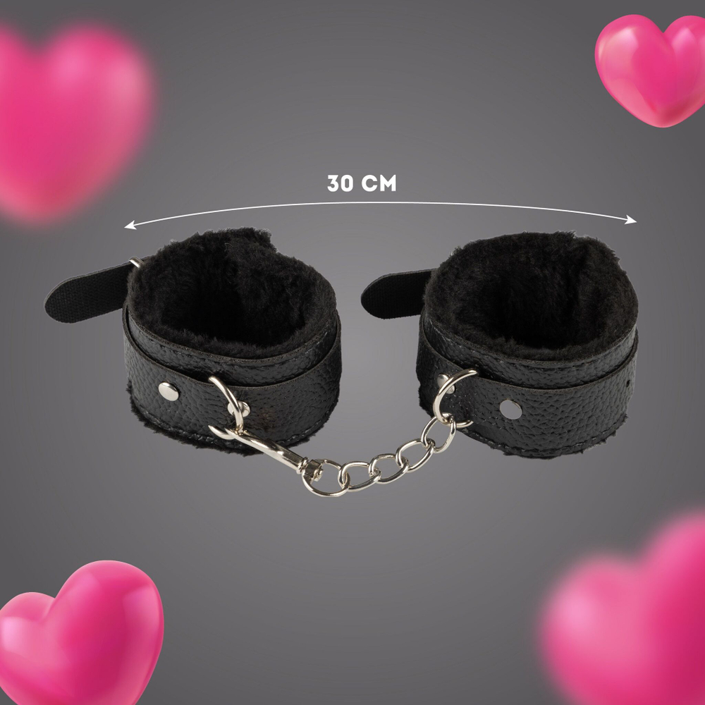 Черные наручники из эко-кожи с мехом (Цвет: черный)