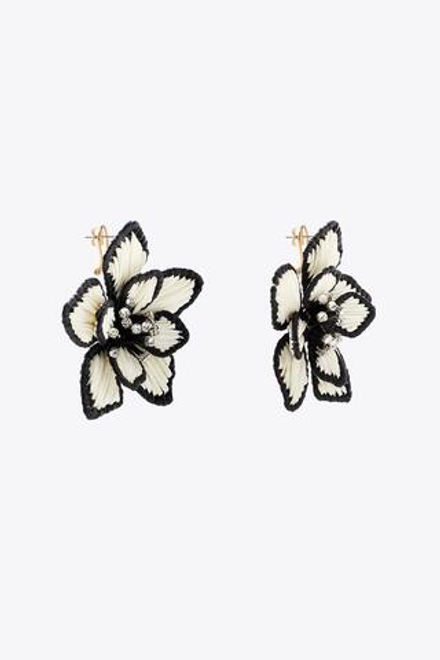 ZARA СЕРЬГИ-ЦВЕТЫ ИЗ РАФИИ С КОНТРАСТОМ, ЭКРЮ/ЧЕРНЫЙ