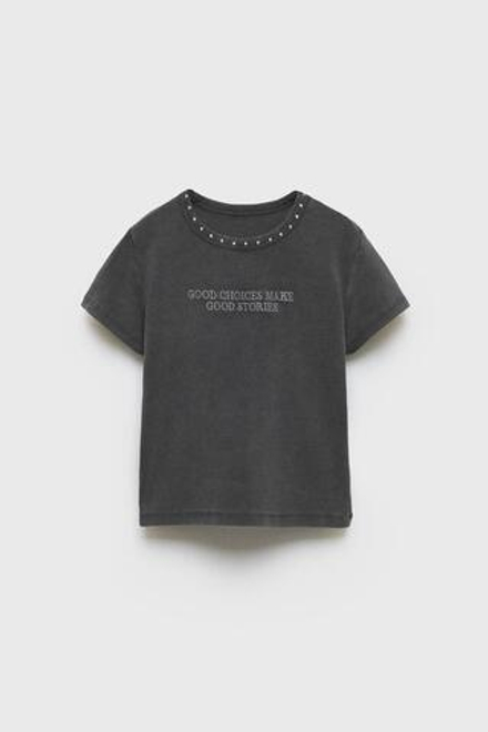 ZARA ФУТБОЛКА С ЗАКЛЕПКАМИ, АНТРАЦИТОВО-СЕРЫЙ