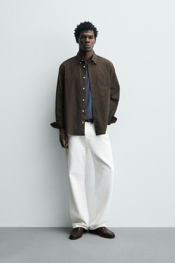 ZARA РУБАШКА С ФАКТУРНОЙ ОТДЕЛКОЙ, КОРИЧНЕВЫЙ