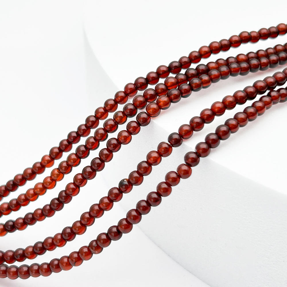 Янтарь бусины, цвет винный, размер 3 мм, цена за отрезок 8,5 см (1/4 нити)