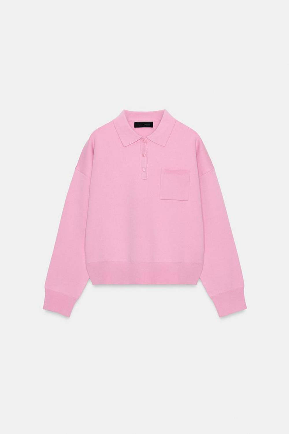 ZARA ПОЛО ИЗ ТРИКОТАЖА С КАРМАНОМ, ПАСТЕЛЬНО-РОЗОВЫЙ