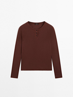 Massimo Dutti Футболка из смесового хлопка, бургундский