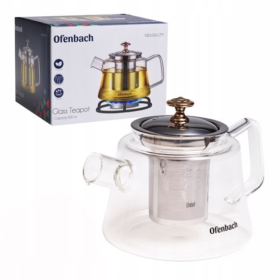 Стеклянный заварочный чайник 800 мл. Ofenbach NB 100617M с фильтром