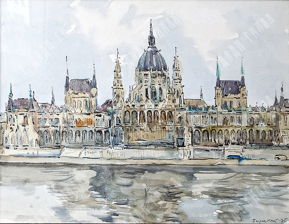 Раздрогин И.А.(1923–2018). Парламент Венгрии. Будапешт. Бумага, тушь, акварель. ВНР, 1975 г.