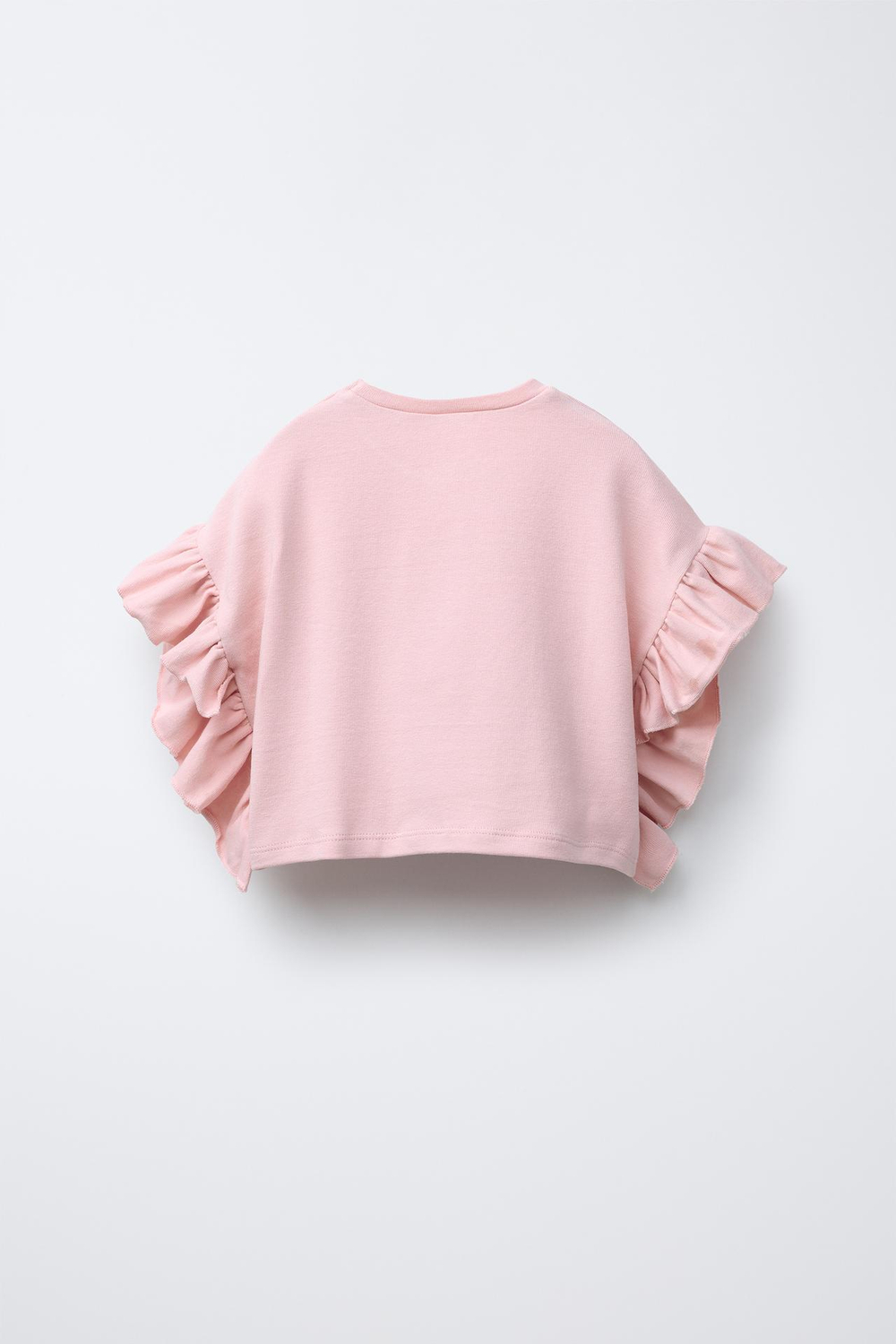 ZARA ФУТБОЛКА С ВОЛАНАМИ, ПУДРОВО-РОЗОВЫЙ