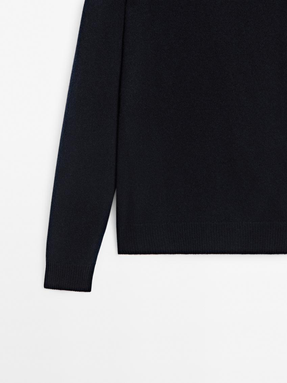 Massimo Dutti Свитер из смесовой шерсти с круглым вырезом, темно-синий