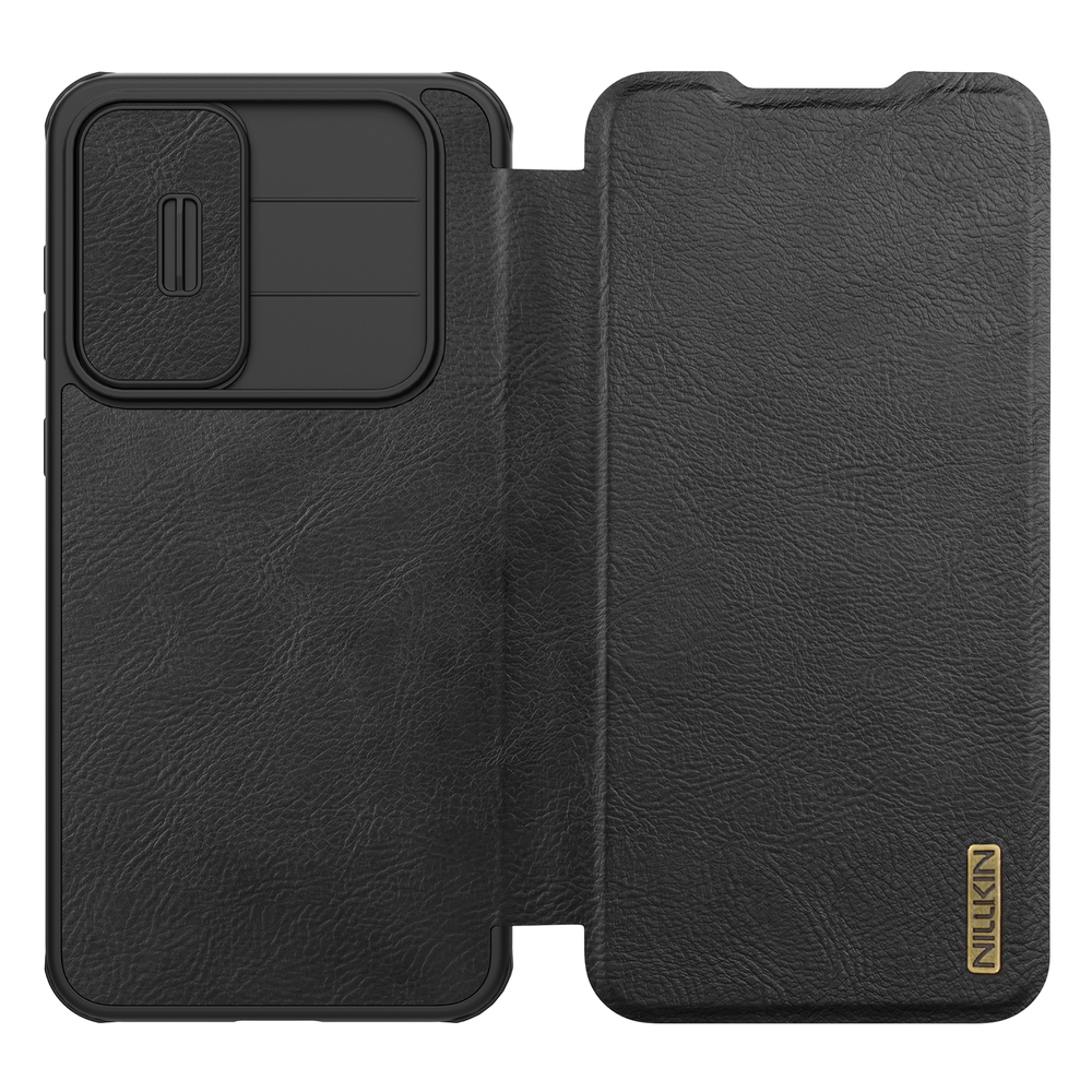 Кожаный чехол книжка от Nillkin для смартфона Samsung Galaxy A56 5G, серия Qin Pro Leather с защитной шторкой для камеры