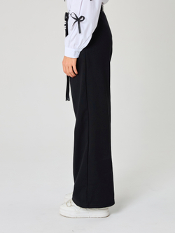 Брюки утепленные для девочки палаццо с ремнем "Fashion" чёрные