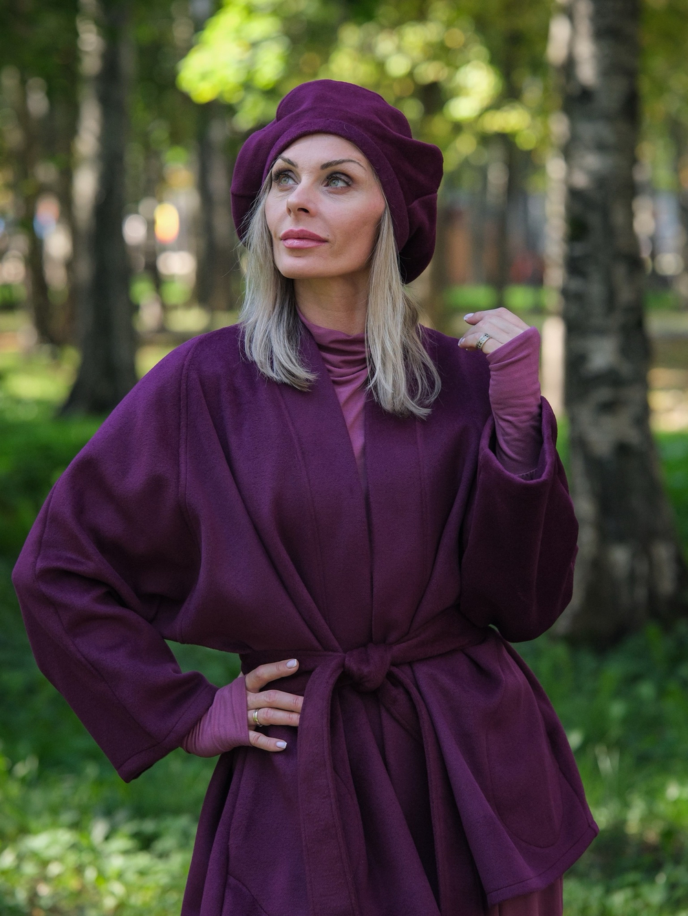 Кимоно -пальто с поясом / фуксия