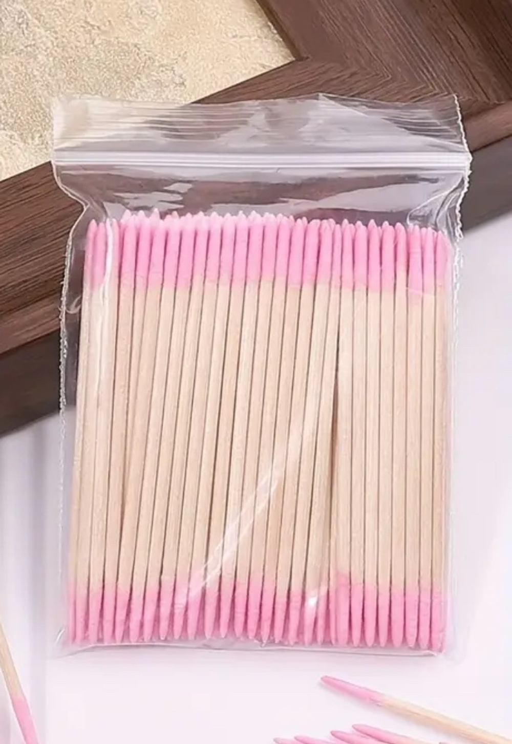 Бамбуковые деревянные  двусторонние палочки с ватным наконечником