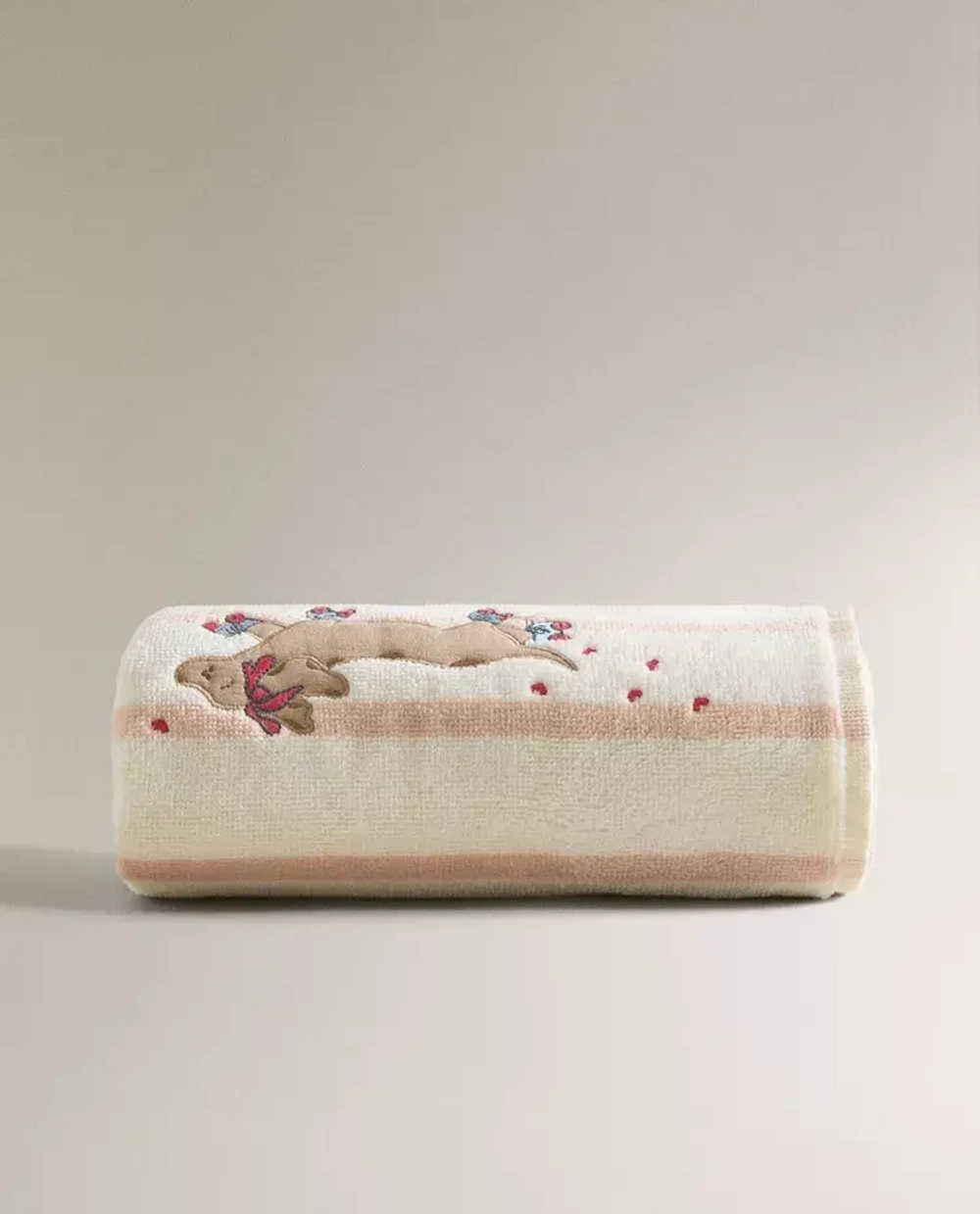 ZARA HOME ДЕТСКОЕ ПОЛОТЕНЦЕ С ВЫШИВКОЙ, РОЗОВЫЙ