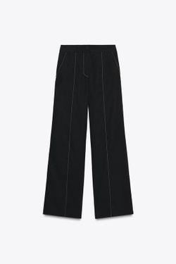 ZARA ПРЯМЫЕ БРЮКИ С КОНТРАСТНОЙ ОТСТРОЧКОЙ, ЧЕРНЫЙ