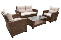 "Филадельфия" лаунж-зона из искусственного ротанга, цвет коричневый, цвет подушек светло-бежевый