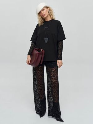 Лонгслив рукава из гипюра, черный