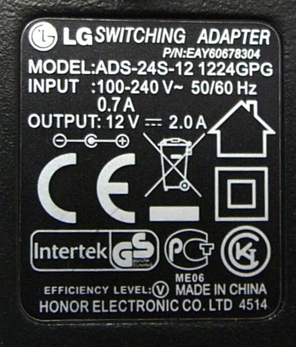 Сетевой адаптер для монитора LG, 12V, 2A