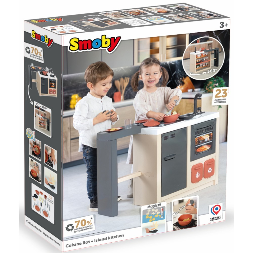 Детская кухня-остров Smoby 312601 с духовкой раковиной холодильником и 23 аксессуарами от 3 лет — фото 1