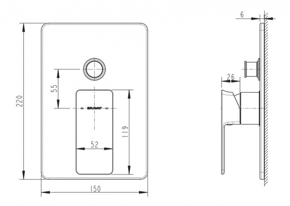 Смеситель встраиваемый в стену Bravat Phillis (2-функц)