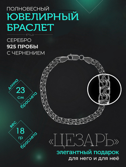 Silver Moon Браслет Цезарь серебряный черненый, ширина 7 мм