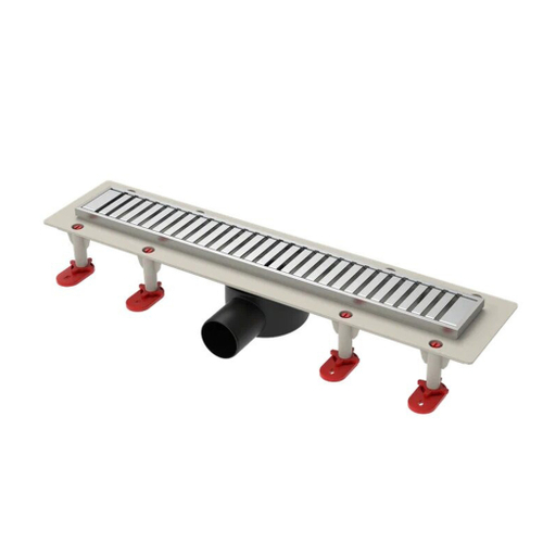 Трап линейный ТП-55.1D-900 решетка и рамка из нерж. стали, с гориз. выходом D50 мм