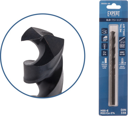 Сверло по металлу ц/х 8.0х75х117 мм HSS-Co Black EXPERT STARTUL