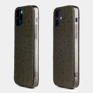 Чехол для iPhone 12/12Pro из кожи страуса зеленого цвета