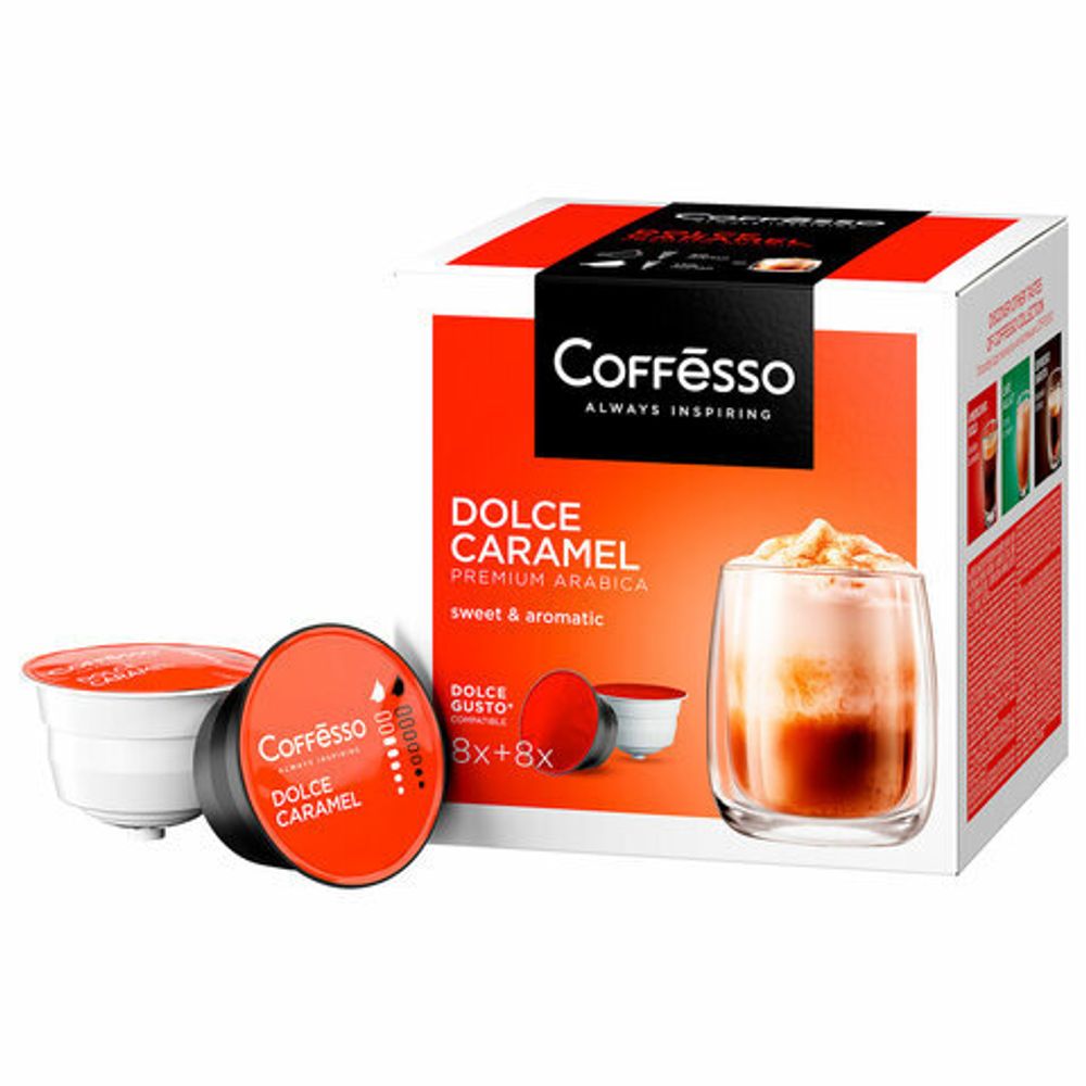 Кофе в капсулах COFFESSO "Dolce Caramel" для кофемашин Dolce Gusto, 16 порций, 102155