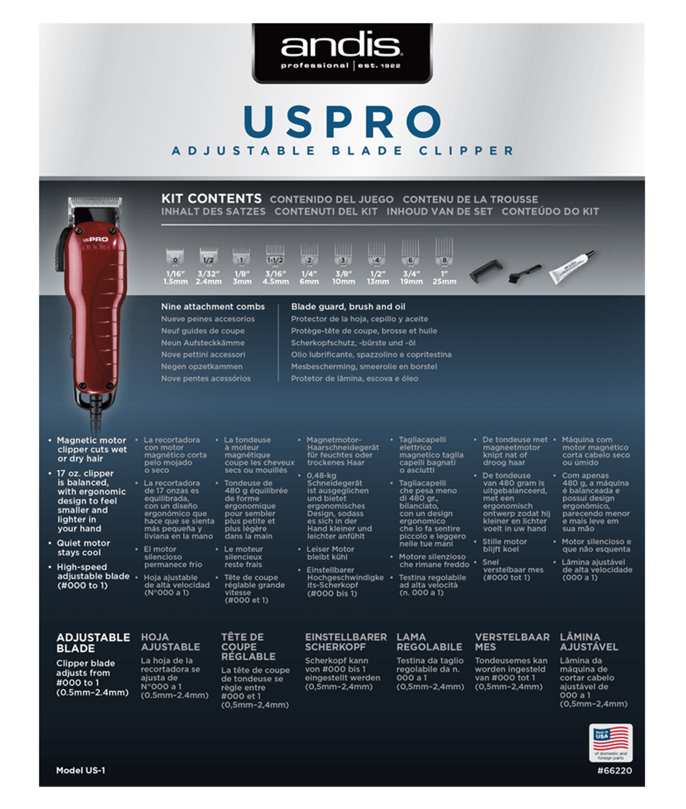 Машинка д/стрижки Andis USPRO 0.5-2.4 мм аккум/сетев 8W 9нас