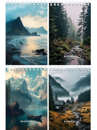 Блокнот А6 40 листов, клетка "Виды природы-8" на гребне, ассорти (Проф-Пресс)