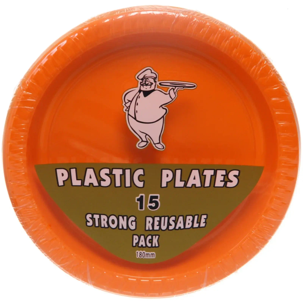 Тарелка пластиковая 18см в наборе 15шт оранжевая