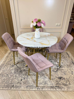 Круглый раздвижной стол "Золотой мрамор", и стулья "Бостон" пыльная роза