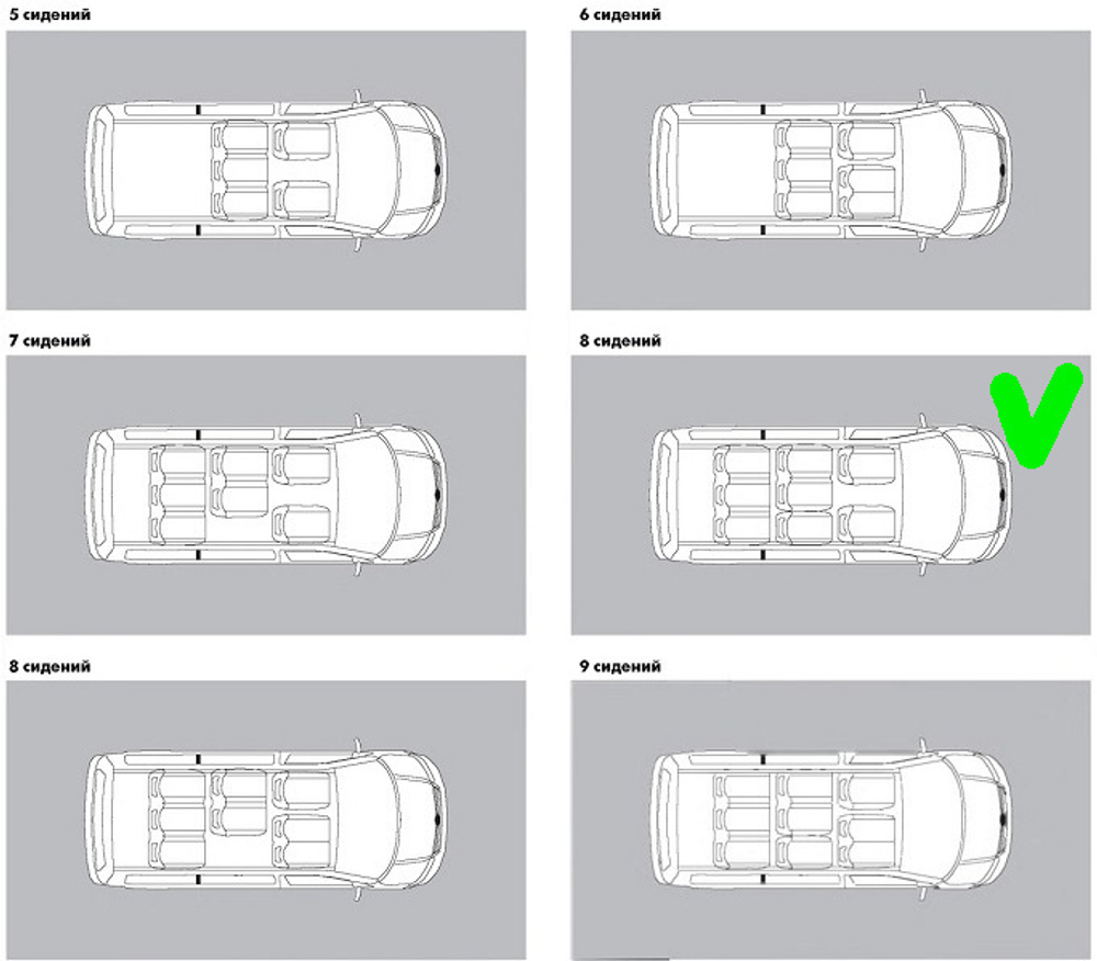 Автоковрики для VW Caravelle T5, T6, 8 мест, короткая база, сдвижная правая дверь