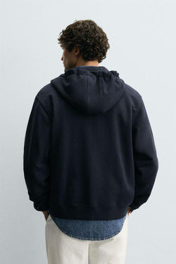 ZARA ТОЛСТОВКА С КАПЮШОНОМ НА МОЛНИИ, МОРСКОЙ СИНИЙ