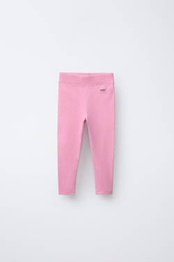 ZARA ЛЕГИНСЫ В РУБЧИК С НАШИВКОЙ, РОЗОВЫЙ