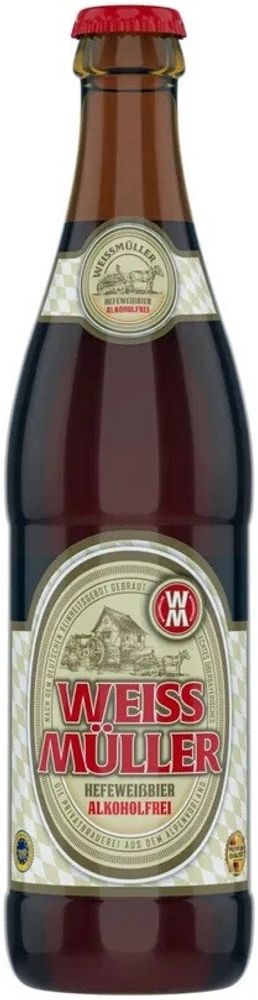 Пиво ВайсМюллер Хефевайссбир Безалкогольное / WeissMuller Hefeweissbier Alkoholfrei 0.5 - стекло