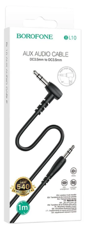 Шнур AUX  3,5мм 2,0м Угол черный Jack Borofone BL10-BL #77