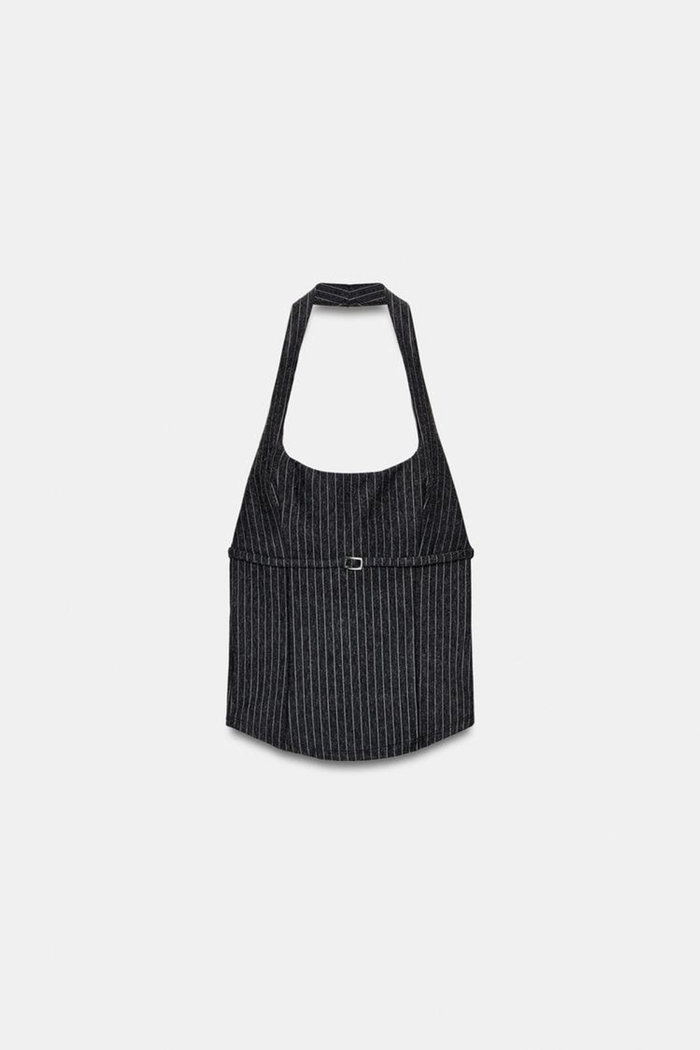 ZARA ТОП ХАЛТЕР ИЗ ТРИКОТАЖА, ТЕМНЫЙ МЕЛАНЖ