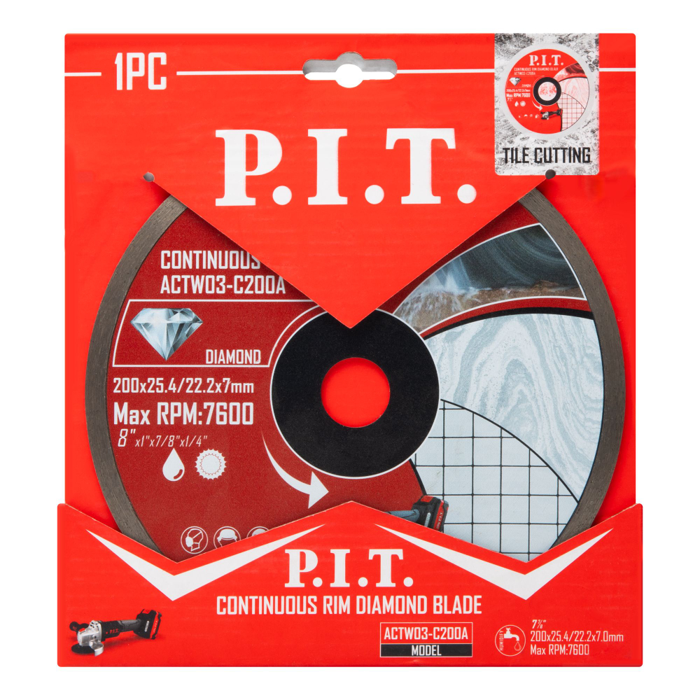 (ХОС) Диск алмазный отрезной сплошной P.I.T. 200x25,4/22,3x1,6 мм (ACTW03-C200A)