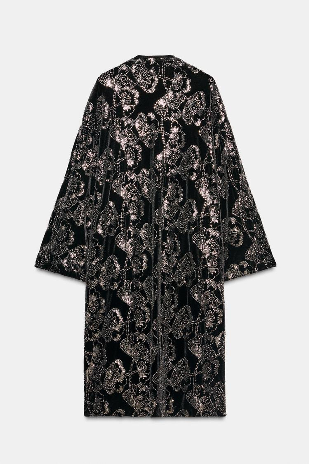 ZARA БАРХАТНОЕ ПАЛЬТО С ПАЙЕТКАМИ И БИСЕРОМ, ЧЕРНЫЙ